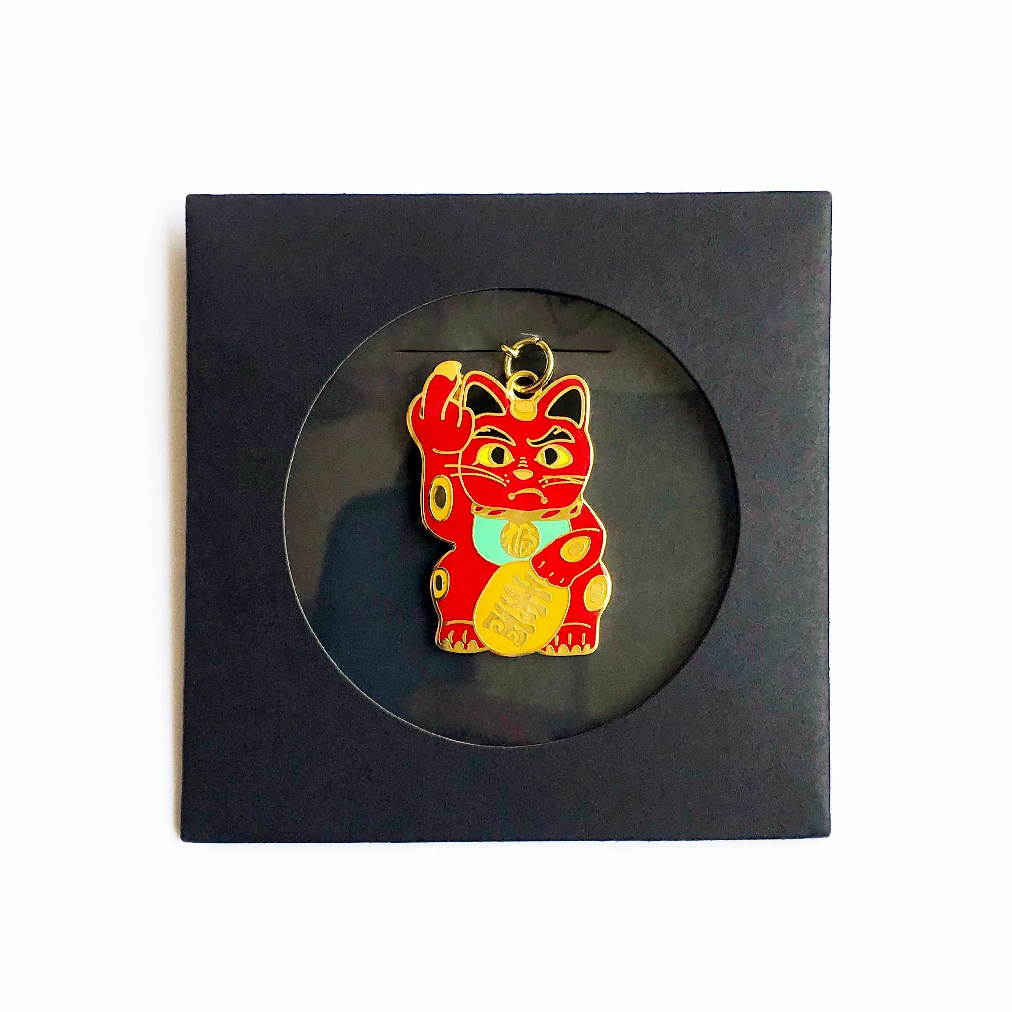Angry Cat Keychain, Red/Mint Green