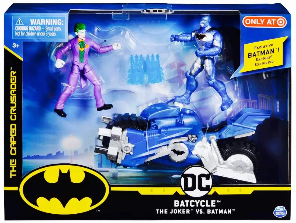 BATMAN Batcycle Vehicle with Batman and The Joker 4" Action Figures