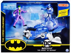BATMAN Batcycle Vehicle with Batman and The Joker 4" Action Figures