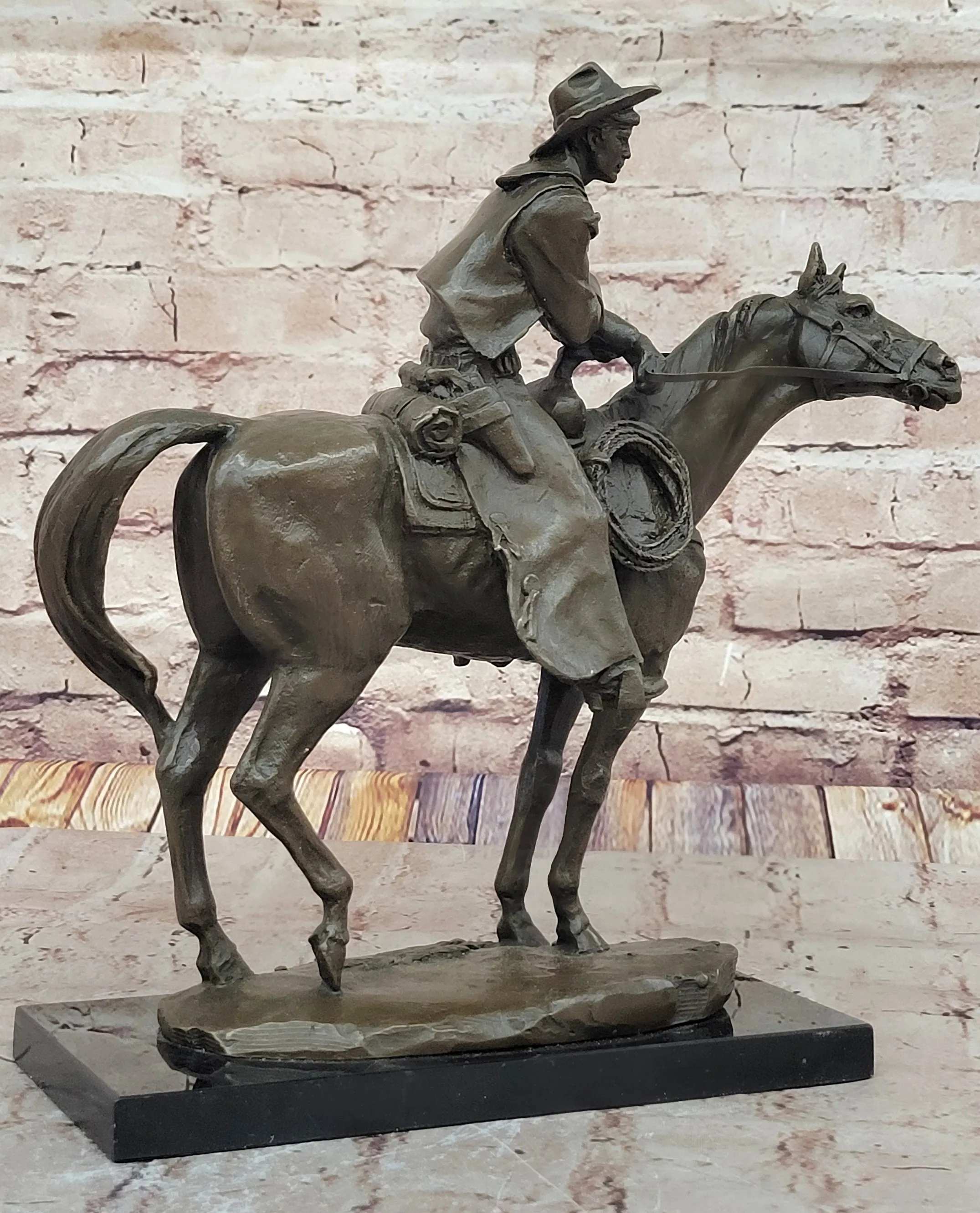 Cowboy on Horseback by Jim Ponter Bronze Statue Sculpture on Marble Base