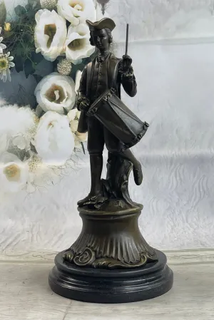 EUROPEAN BRONZE Gorgeous American Civil War Drummer Bronze Sculpture Marble Base Statue