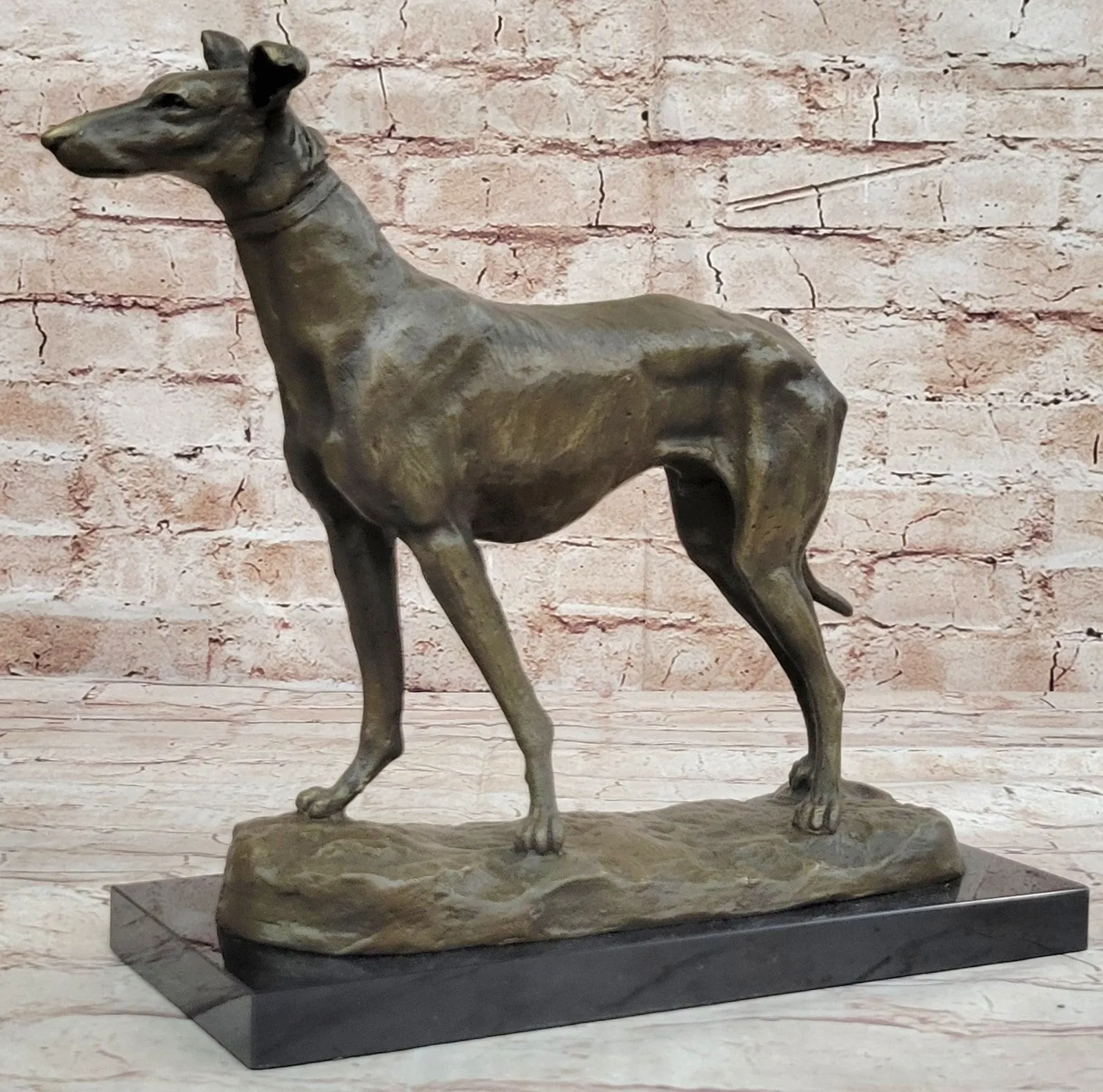 Handcrafted Detailed Greyhound Dog Bronze Sculpture Figurine Figure Decor Gift