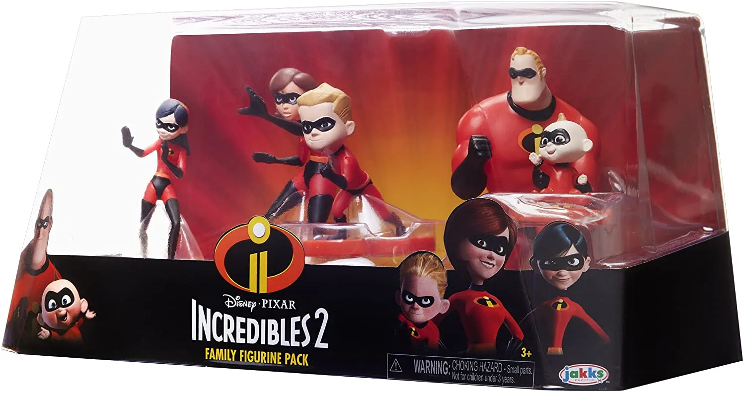 The Incredibles 2, 5 Piece Family Figure Set comes with Mr./Mrs. Incredible, Violet, Dash, Jack-Jack Parr