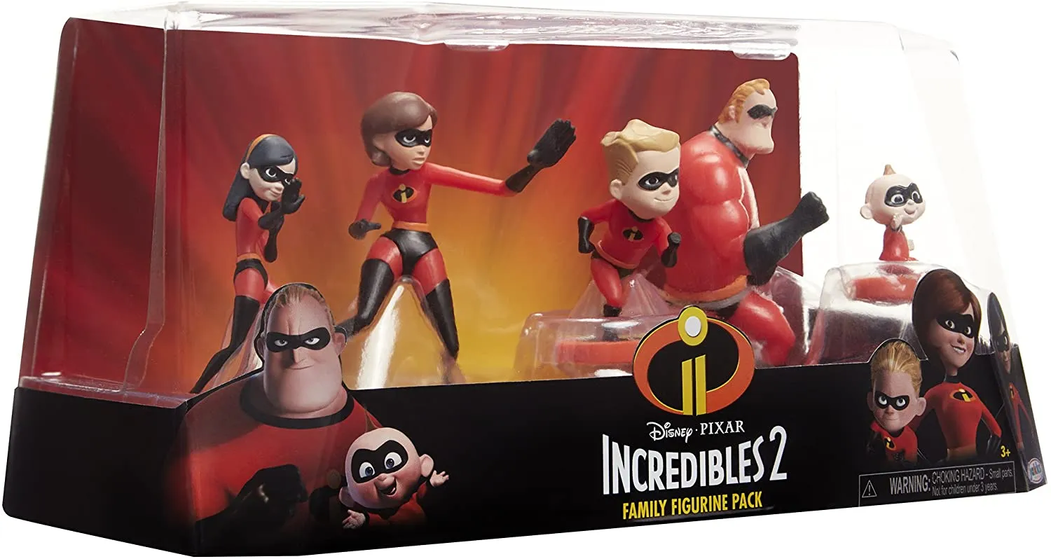 The Incredibles 2, 5 Piece Family Figure Set comes with Mr./Mrs. Incredible, Violet, Dash, Jack-Jack Parr