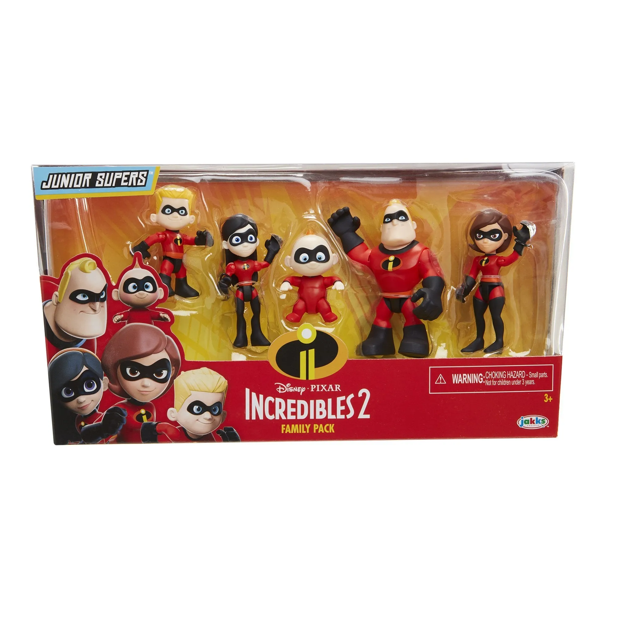 The Incredibles 2, 5 Piece Family Figure Set comes with Mr./Mrs. Incredible, Violet, Dash, Jack-Jack Parr